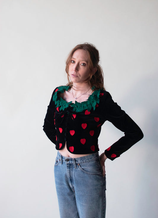 1990s Velvet Jacket W/ Felt Hearts | Moschino Cheap & Chic