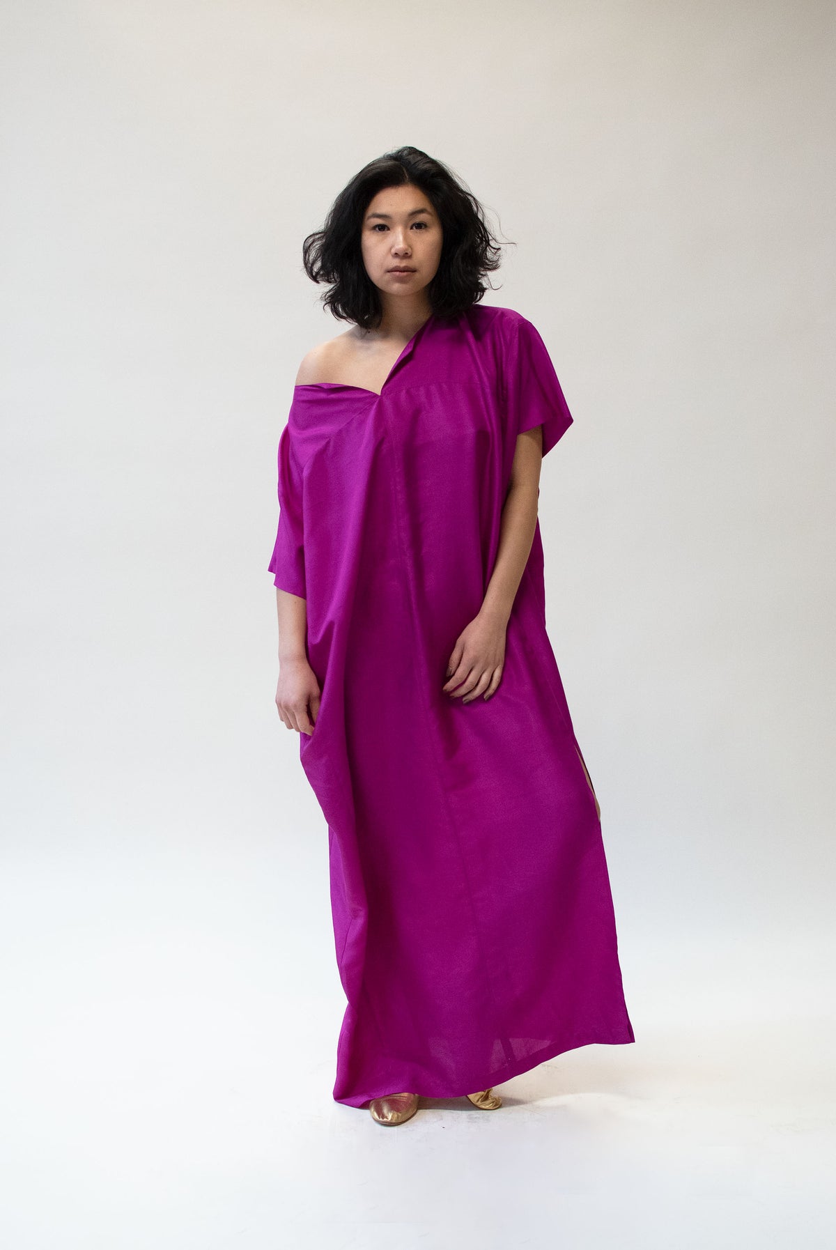 1990s Magenta Silk Caftan | Donna Karan