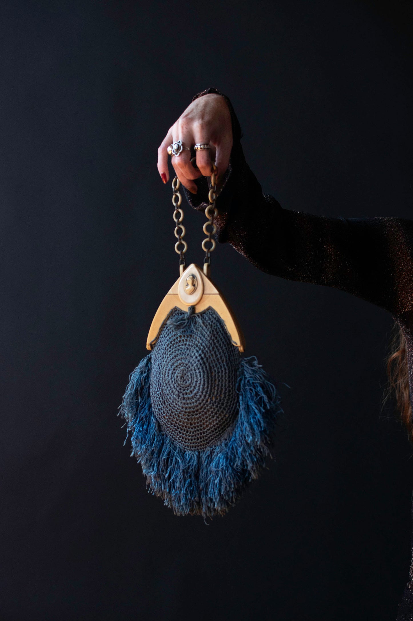 1920s Blue Crochet Fringed Cag