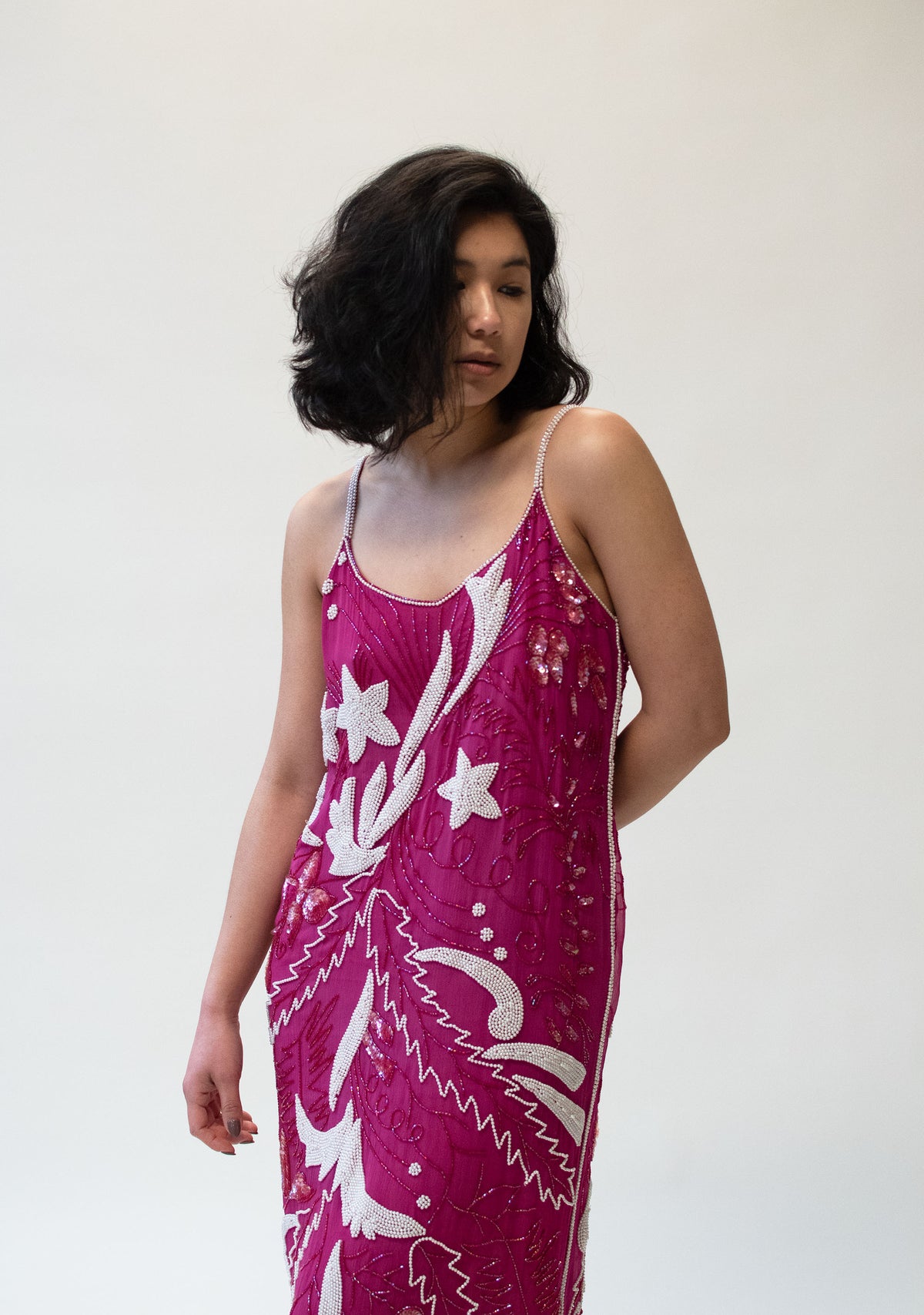1980s Magenta Beaded Gown
