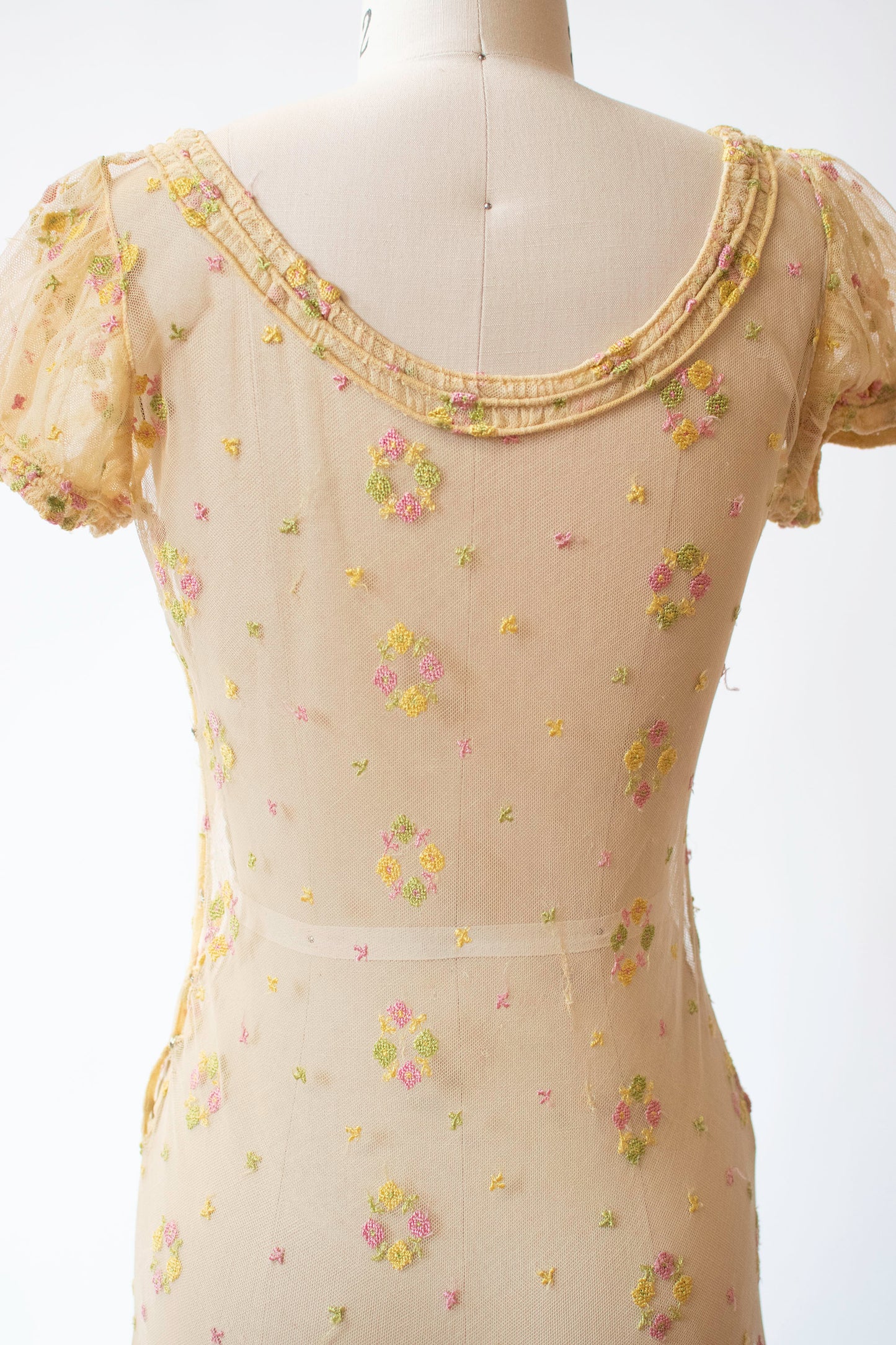 1930s Embroidered Mesh Dress