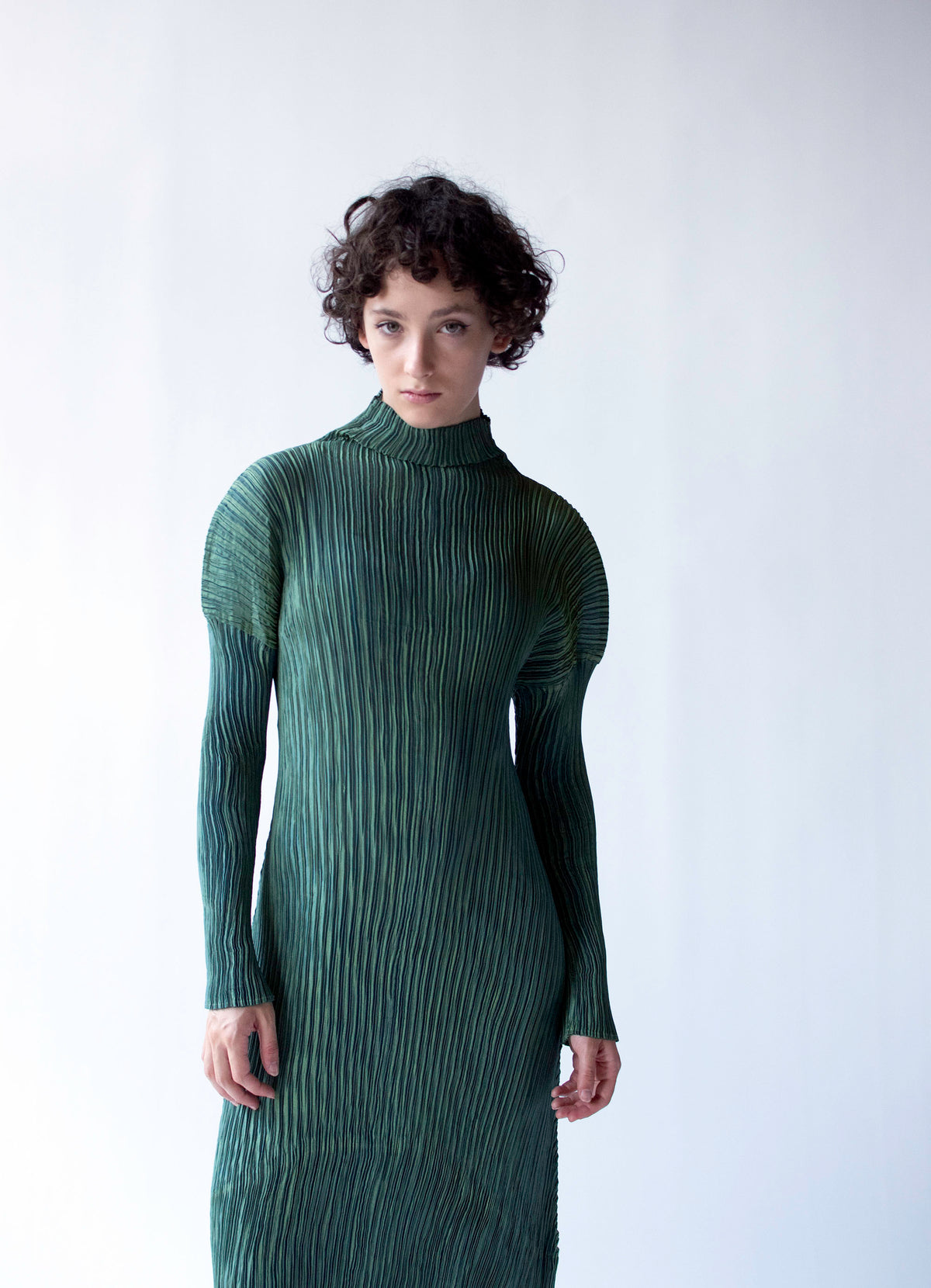 Iridescent Pleated Green Dress | ssey Miyake FW 1995