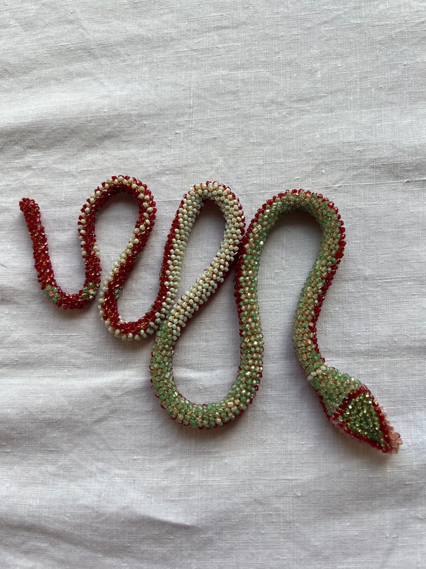 Bead Crochet Snake | Ruby w/ Mint Flowers