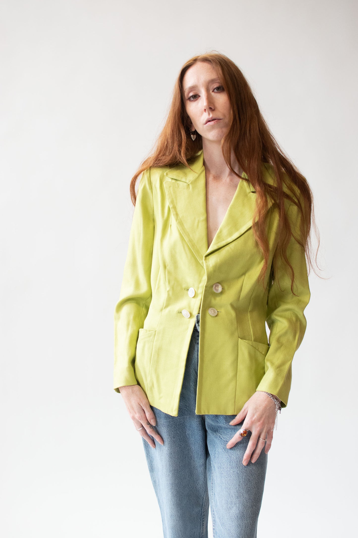 1940s Chartreuse Linen Blazer