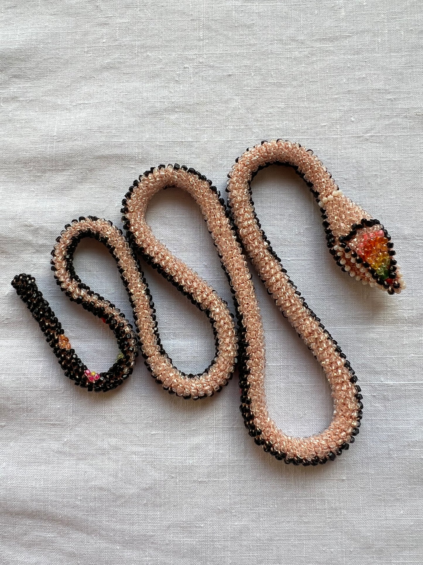 Bead Crochet Snake | Black W/ Multi Color Flowers