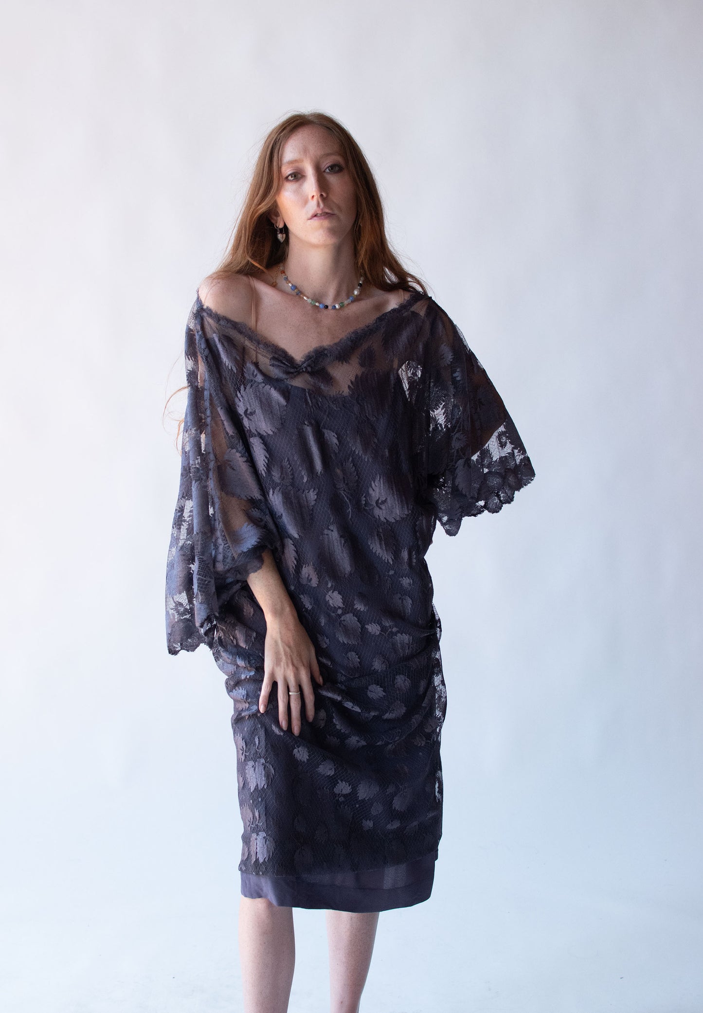 1980s Mauve Lace Dress