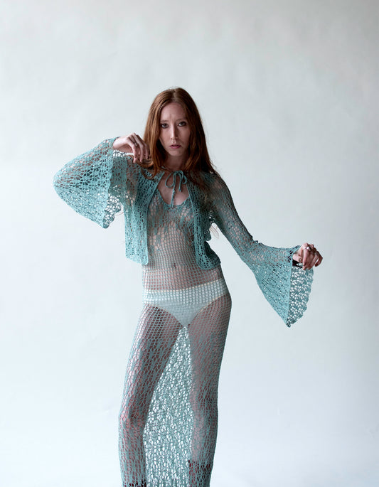 1930s Seafoam Crochet Dress