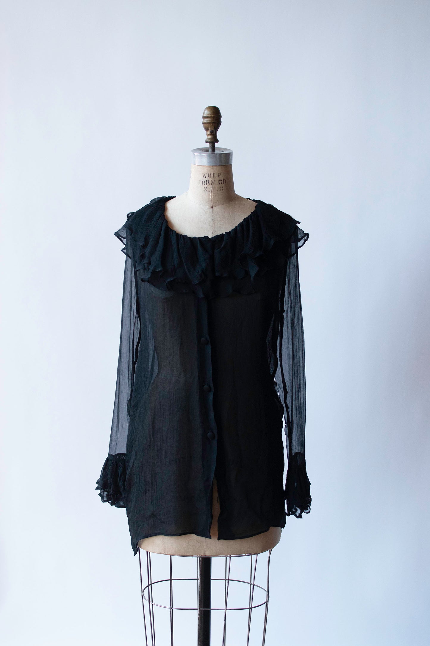 1990s Ruffled Collar Chiffon Blouse | Liza Bruce
