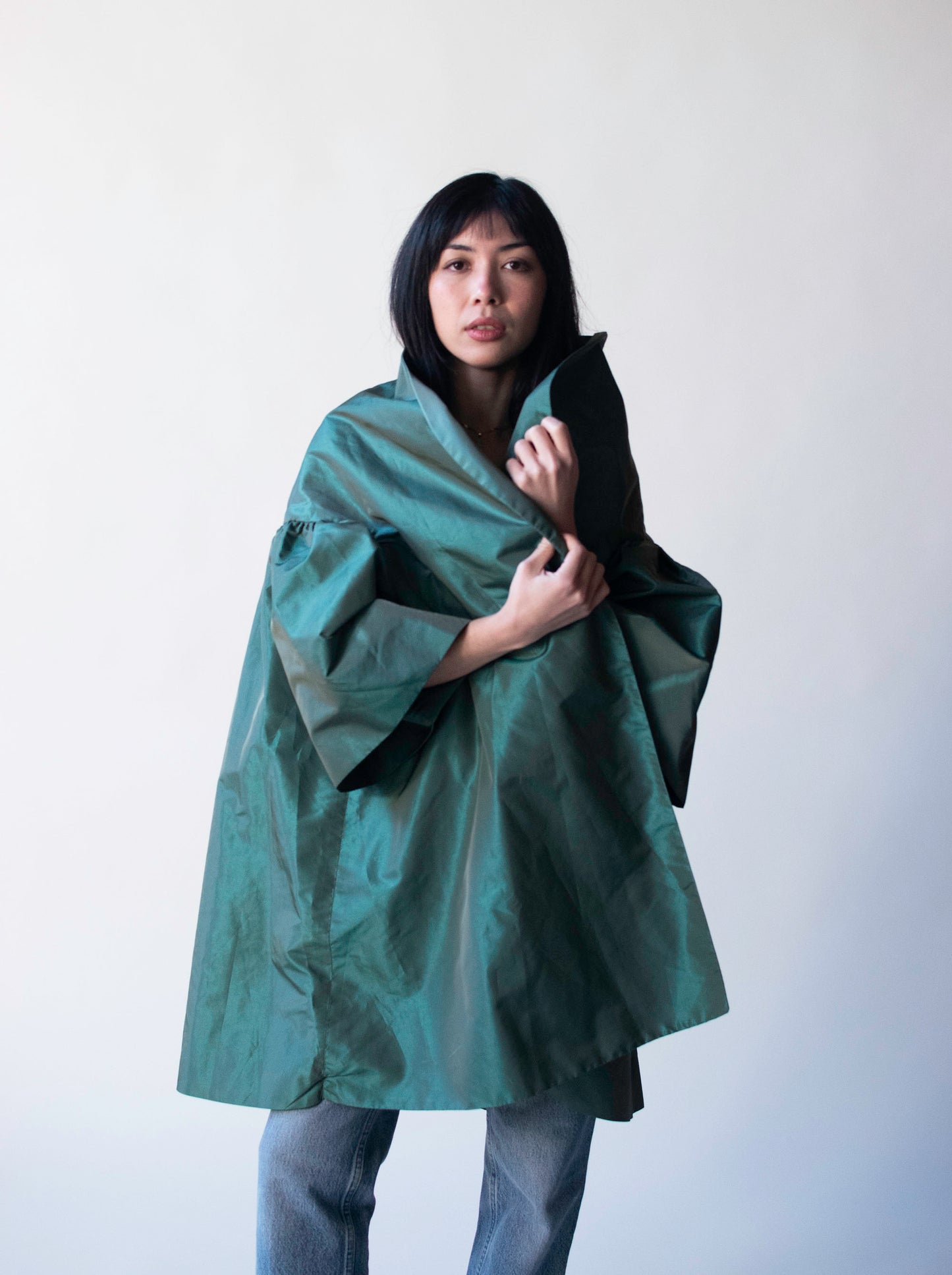 Iridescent Green Evening Coat | Victor Costa