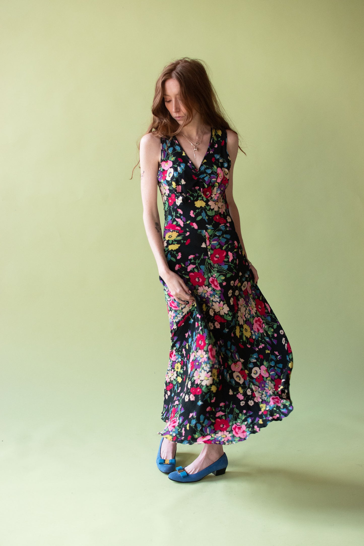 1930s Floral Print Crepe Dress