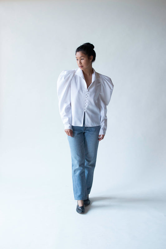 1980s White Taffeta Blouse | Frank Usher