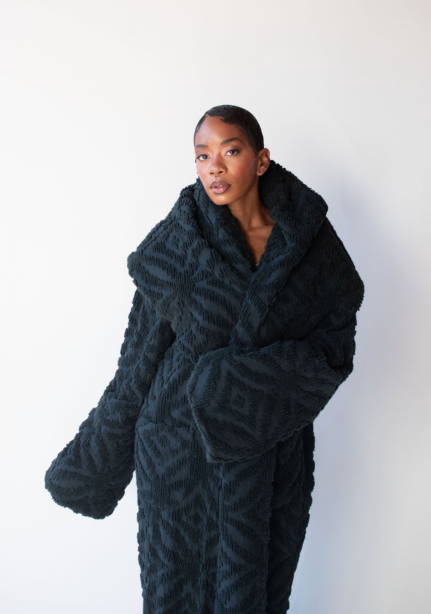 1980s Chenille Shawl Collar Coat | Norma Kamali