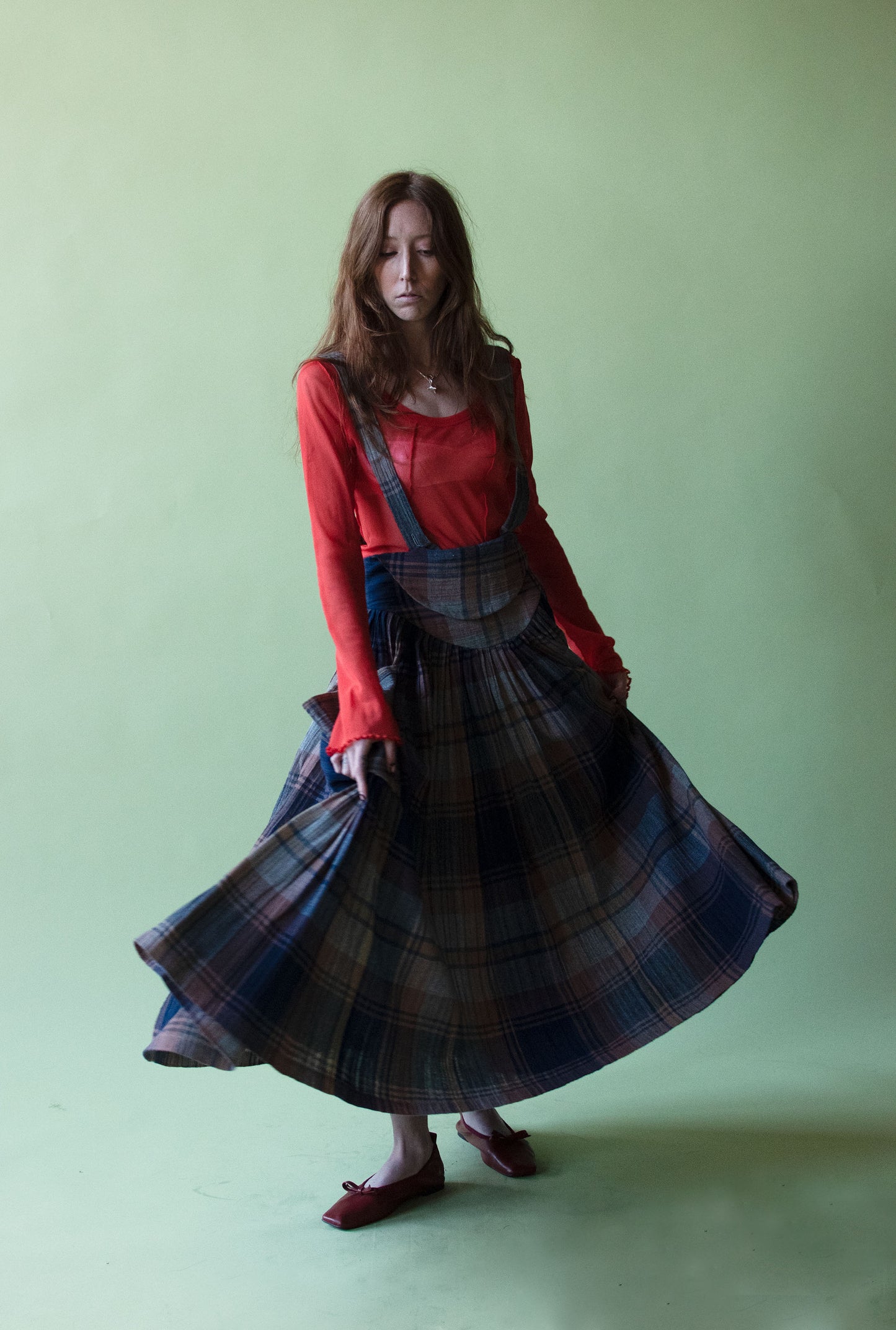 Blue Plaid Suspender Skirt | Norma Kamali