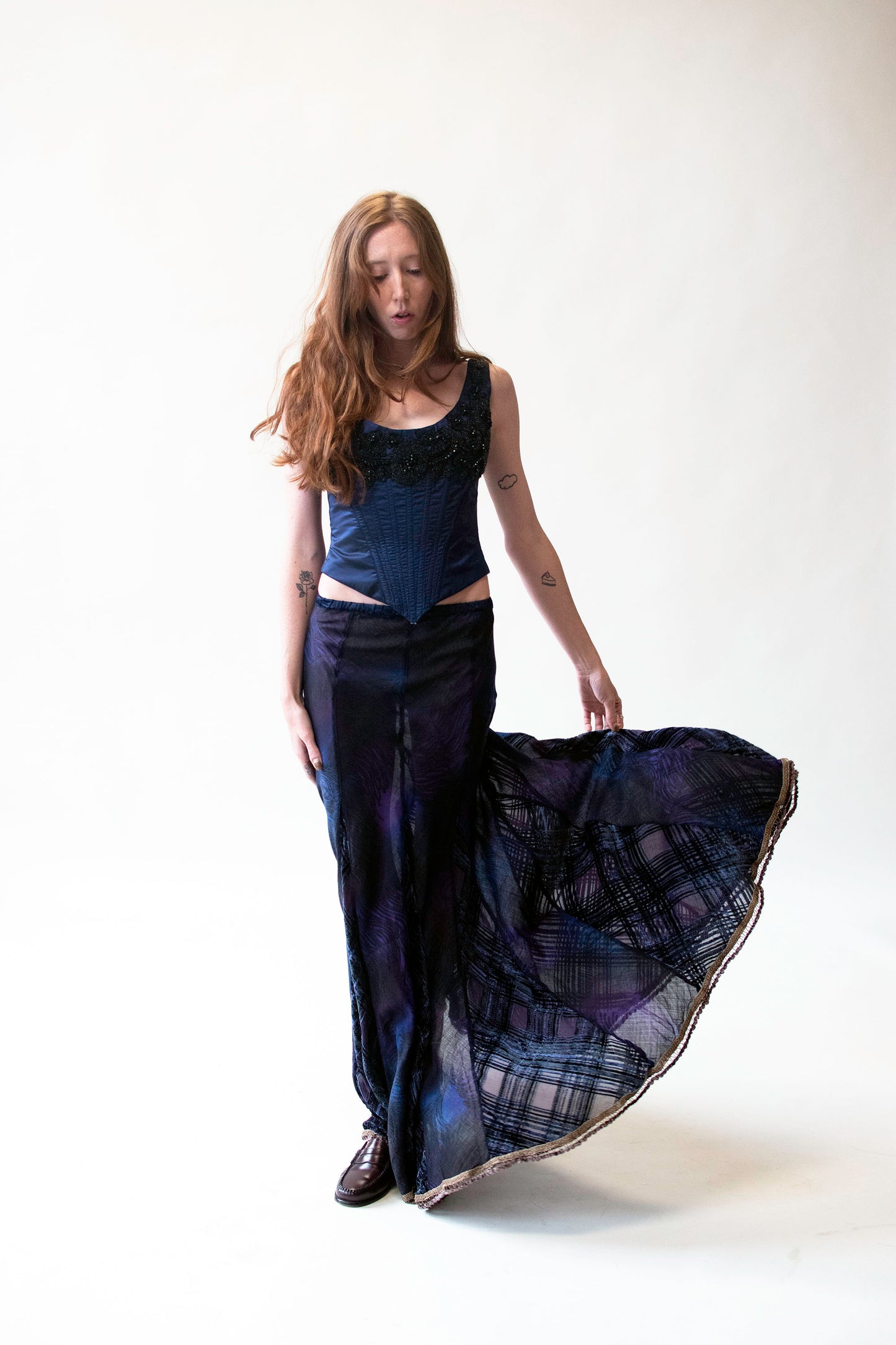 Peacock print skirt with Devore Velvet Gussets | Voyage Invest in the Origina