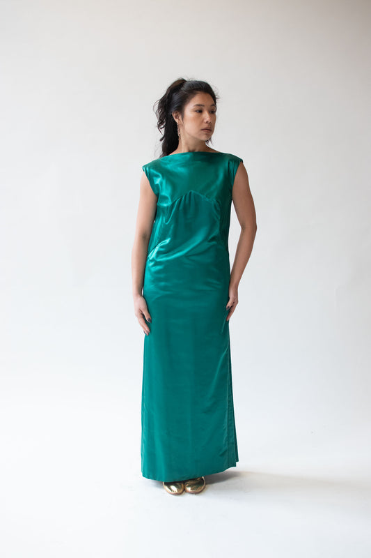1960s Emerald Silk Evening Gown