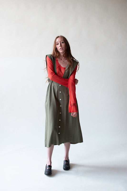 1980s Olive Suspender Skirt