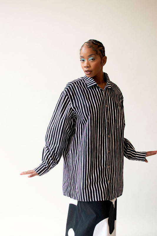 Black and white striped shirt | Marimekko C. 1980s