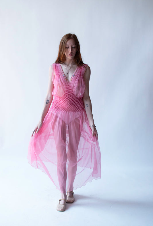 1940s Pink Smocked Nightgown