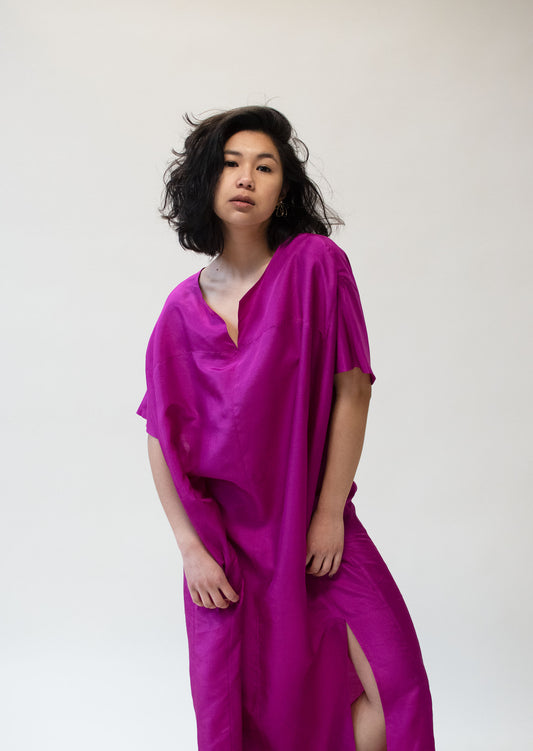 1990s Magenta Silk Caftan | Donna Karan
