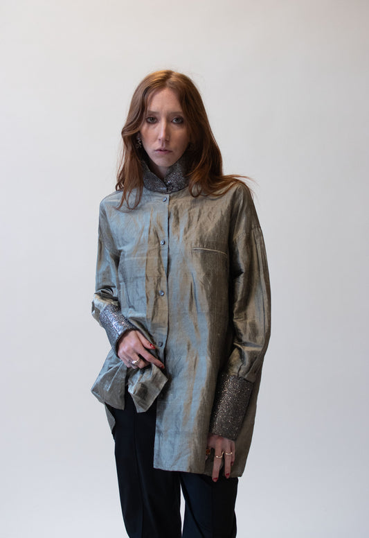 Silk Blouse w/ Metallic Cuffs | Romeo Gigli 1992