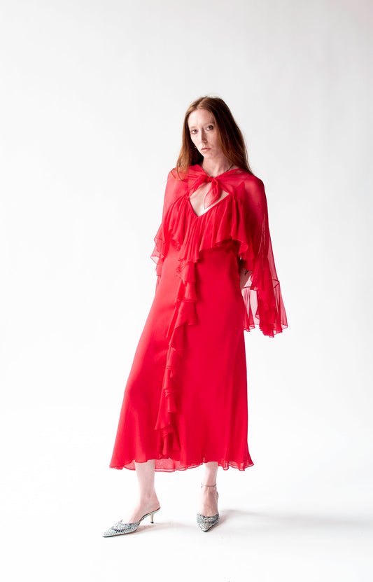 Red Chiffon Dress| Pauline Trigeré
