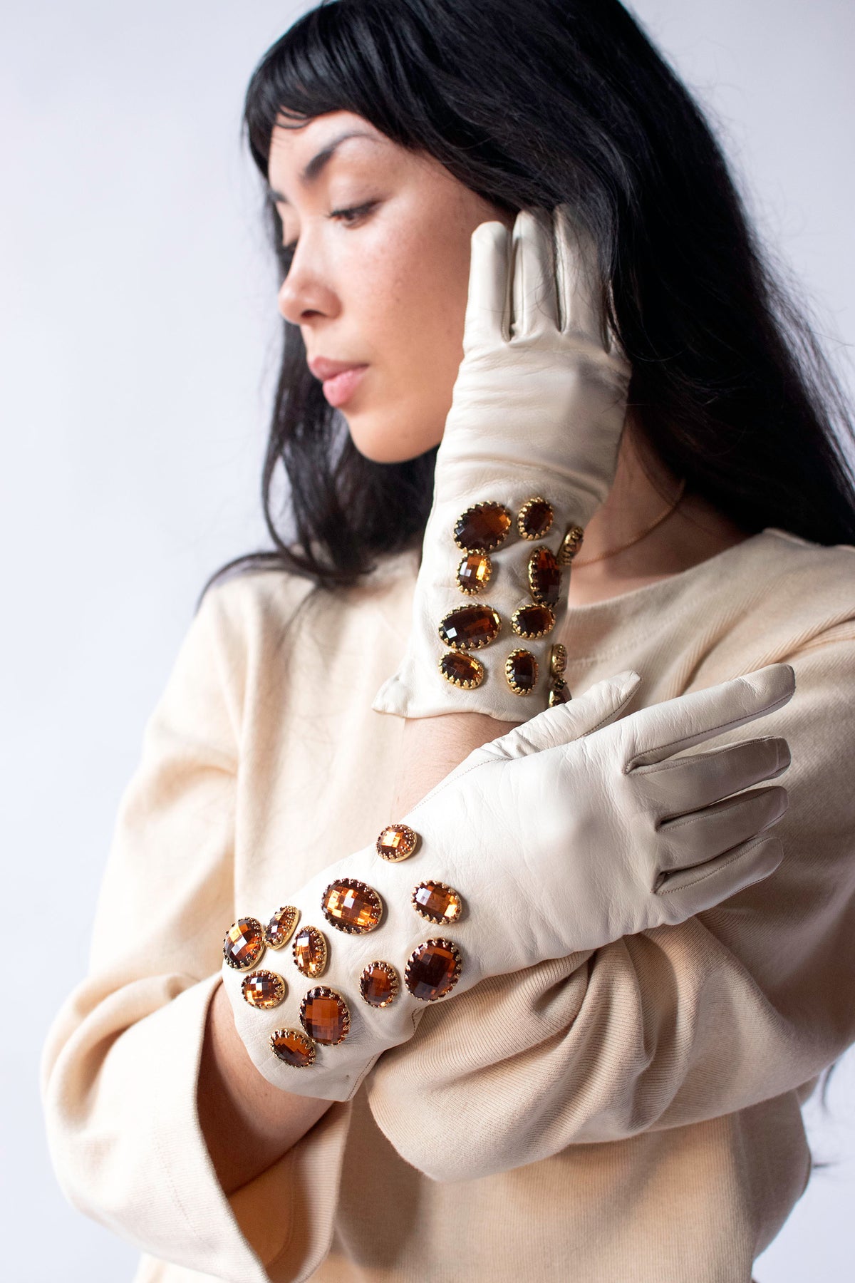 1980s Bejeweled Leather Gloves