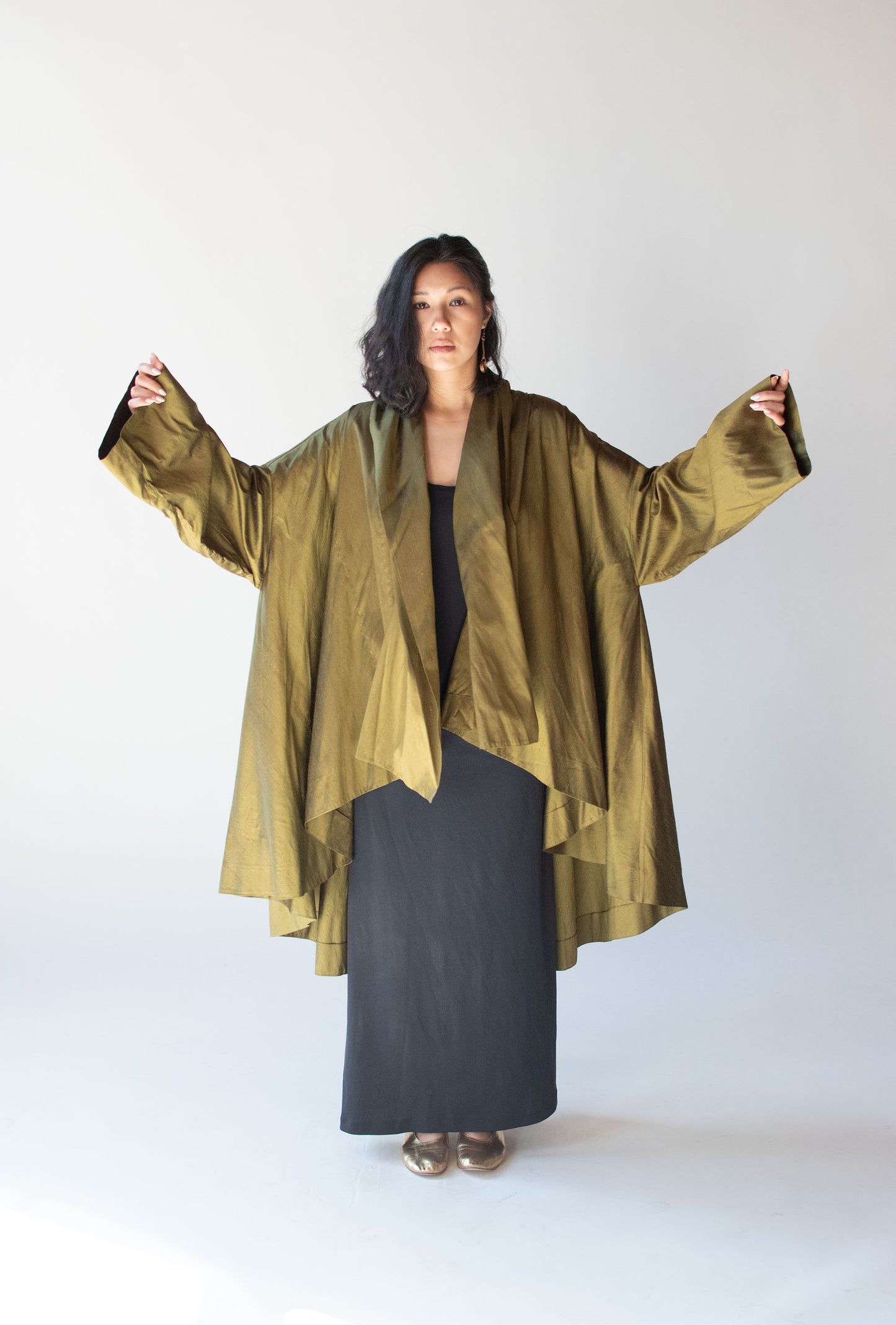Olive Silk Evening Coat | Romeo Gigli SS 1990