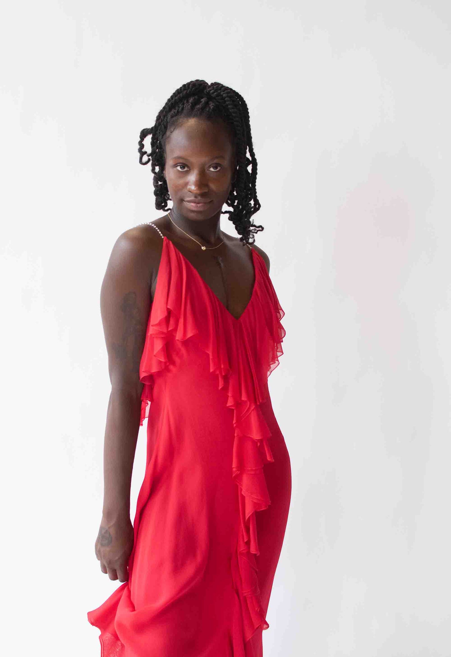 1970s Red Chiffon Dress | Pauline Trigere