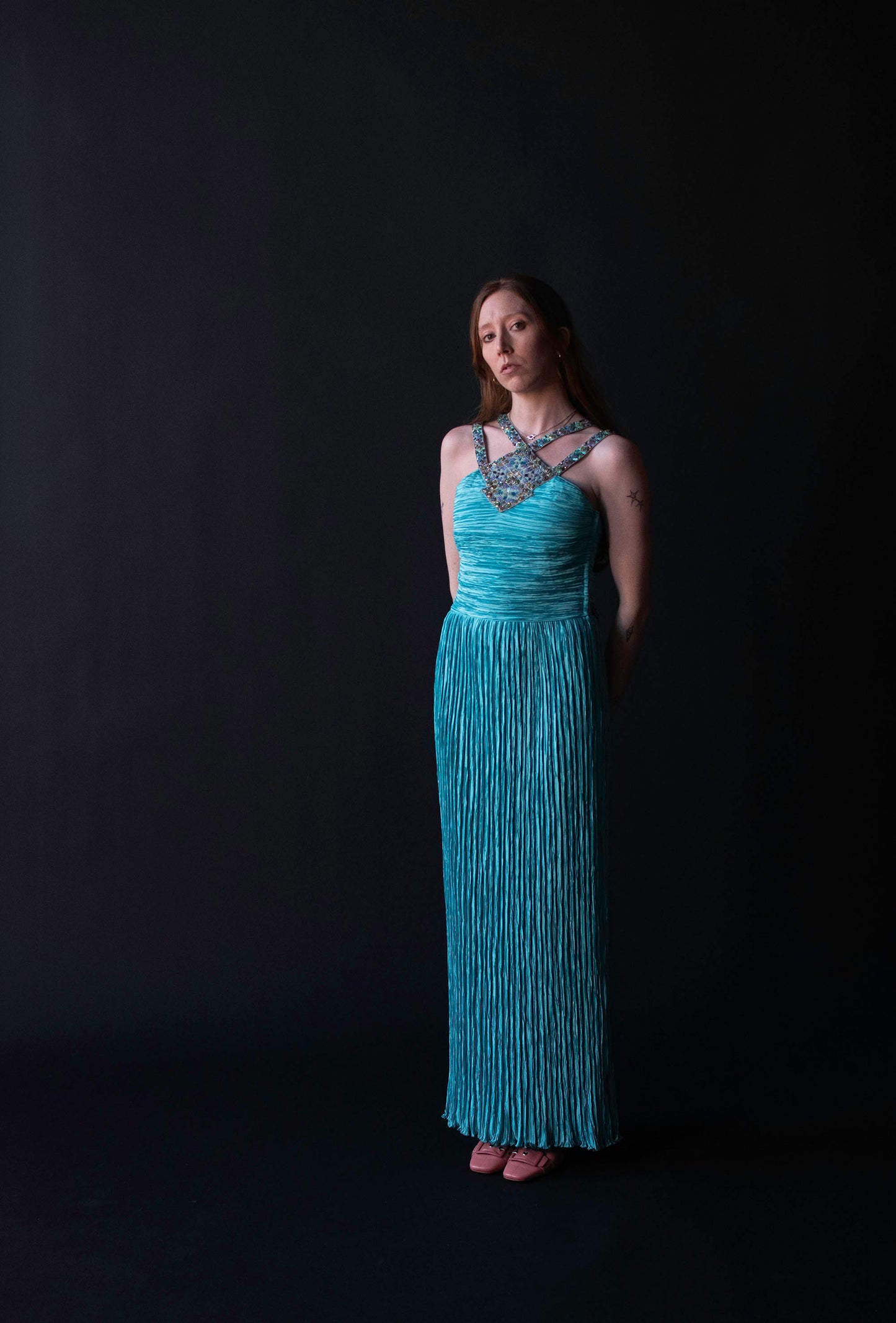 Beaded Plisse Gown | Mary Mcfadden