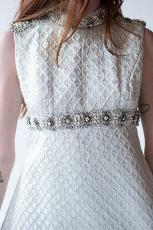 1960s SIlver Brocade Gown