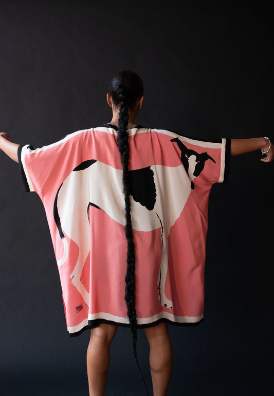 1980s Greyhound print silk caftan | Michael Vollbracht