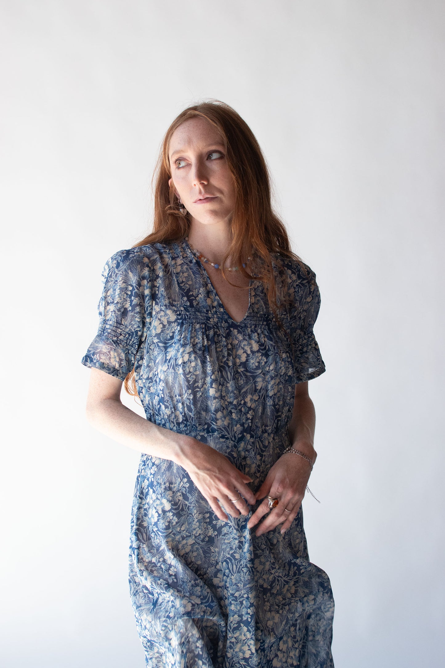 1930s Blue Floral Print Voile Dress