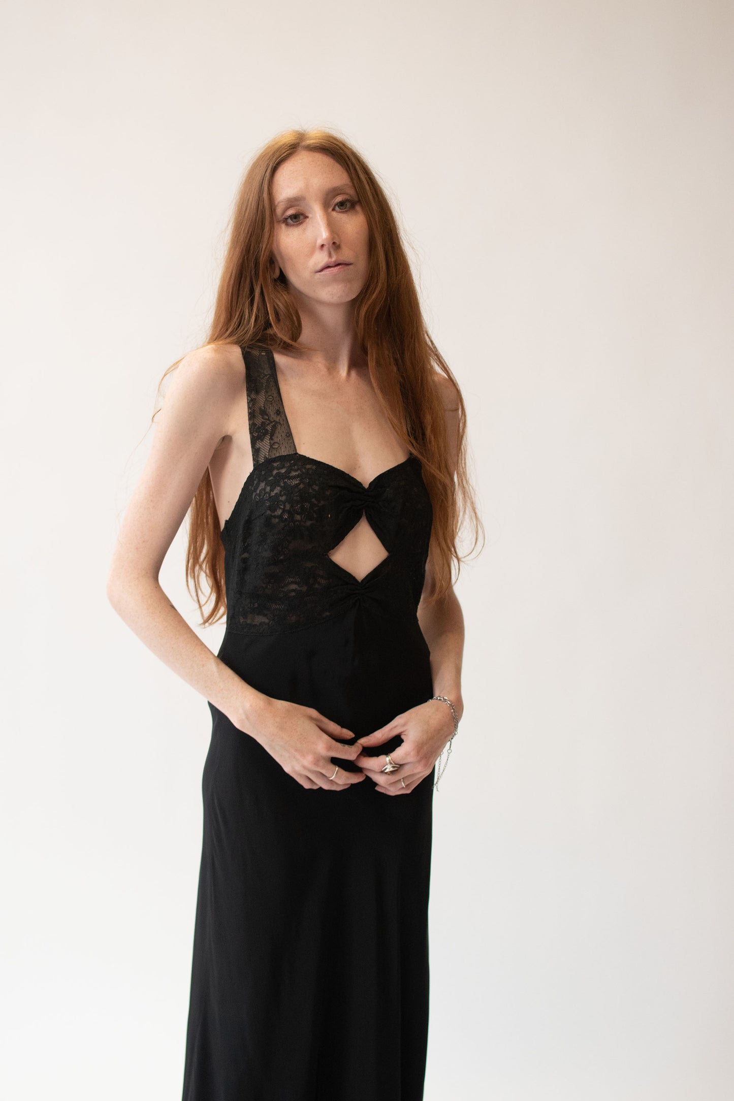 1940s Black Cutout Nightgown
