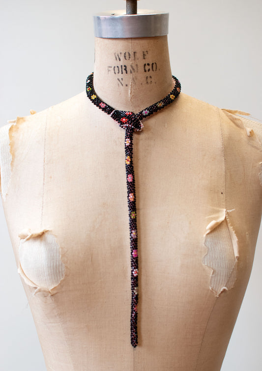 Bead Crochet Snake | Black W/ Multi Color Flowers