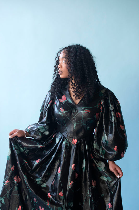 Rose Print Metallic Brocade Gown | Pauline Trigere