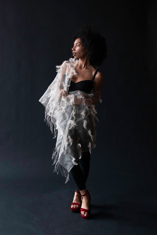 Silk Organza Feather Shawl