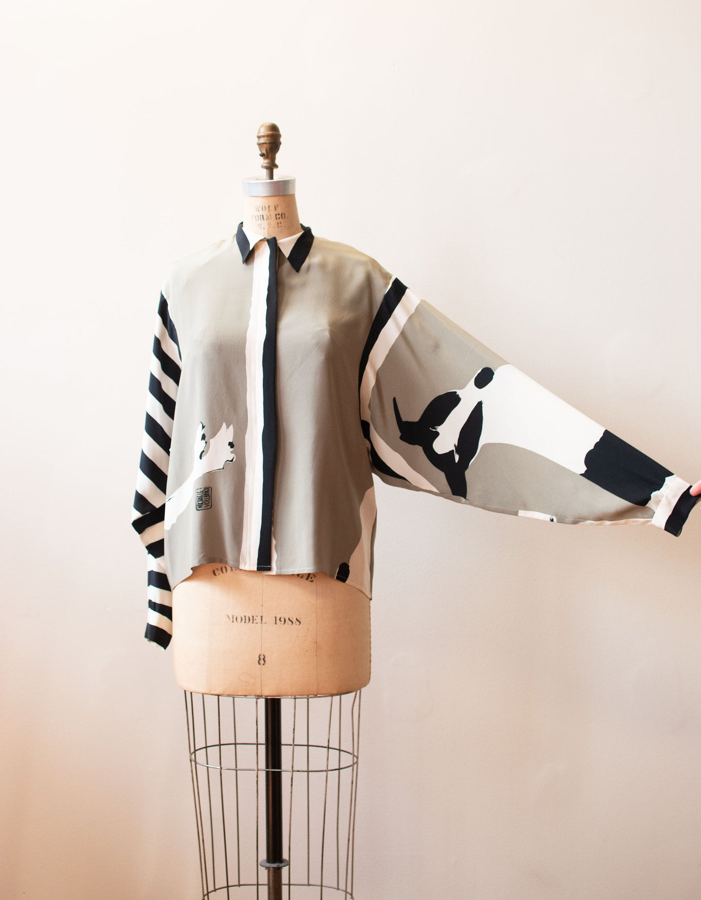 1980s Greyhoud Print Silk Blouse | Michael Vollbracht