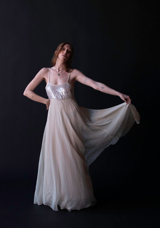 Chiffon Dress w/ Sequins | Judith Ann