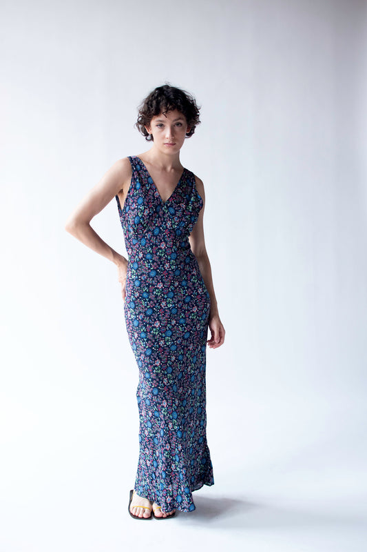 1930s Dark Floral Print Dress