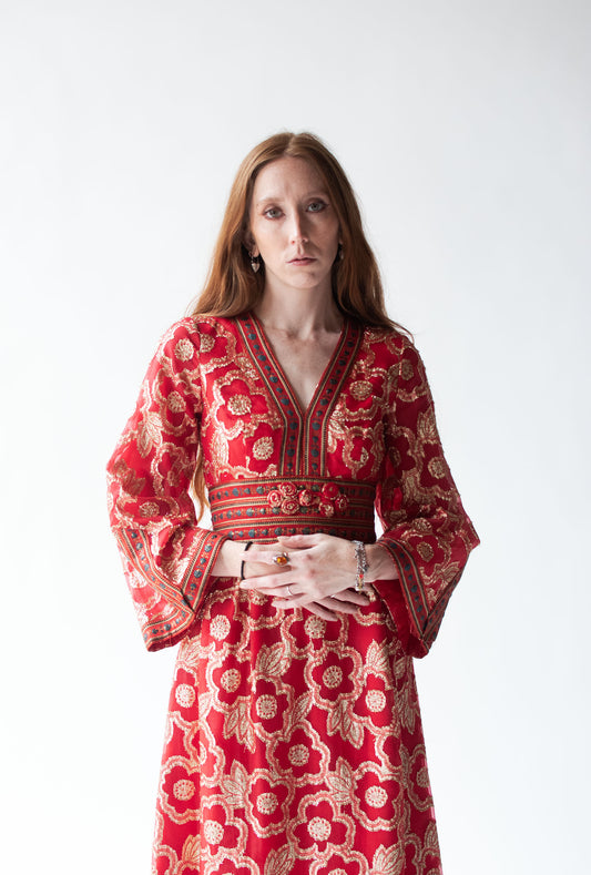 1960s Red Metallic Dress