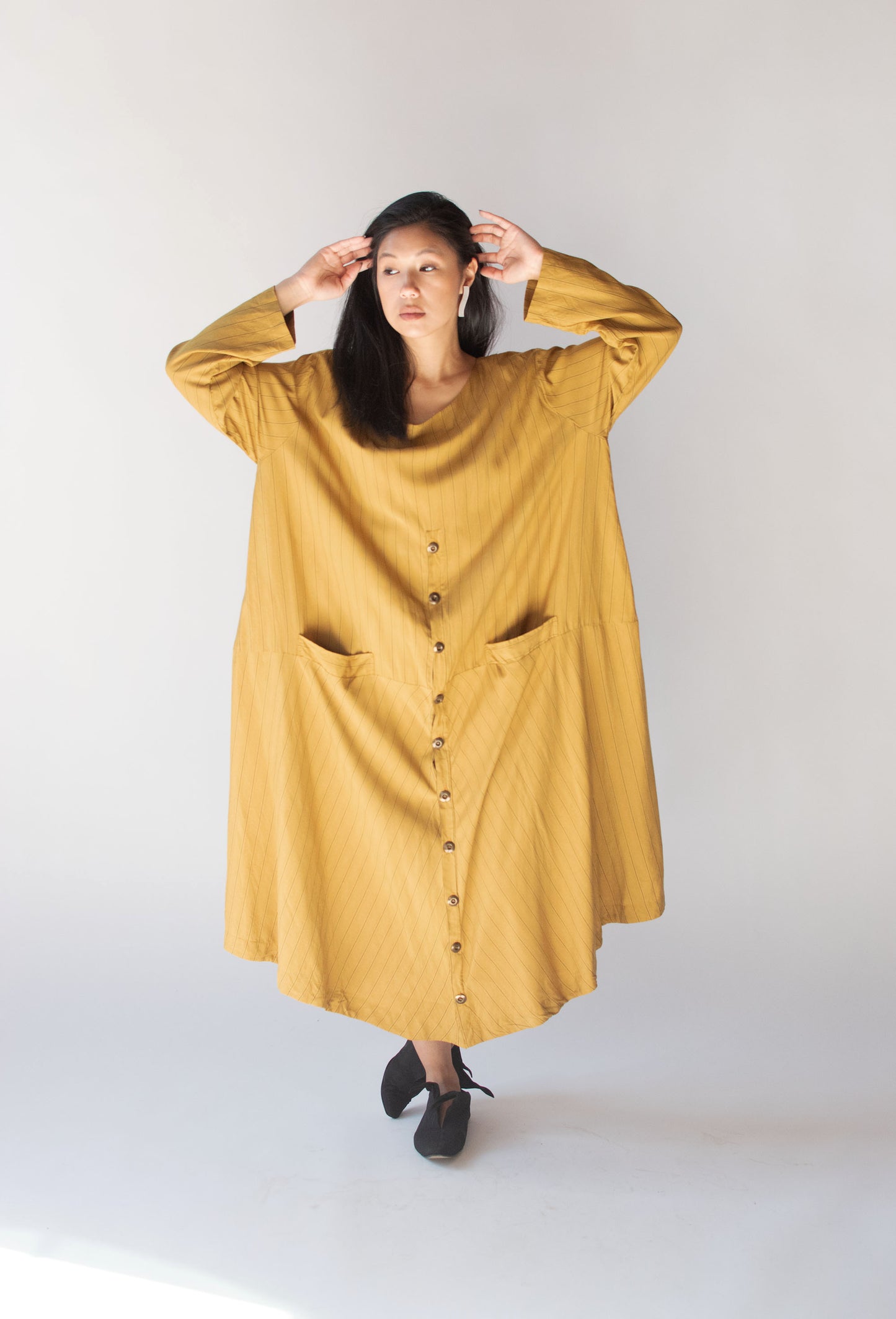 1990s Pinstripe Silk Dress | J. Morgan Puett