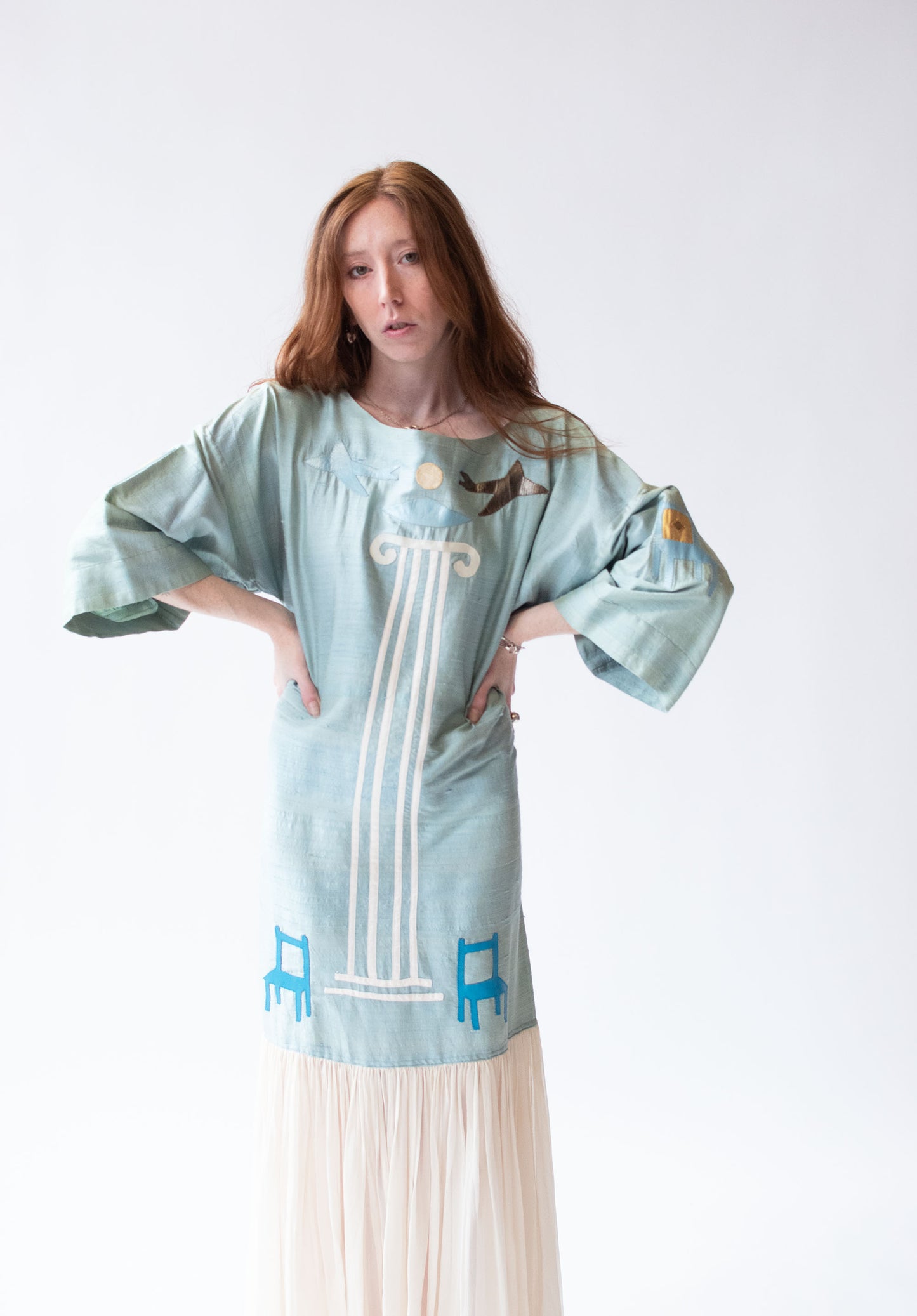 1980s Silk Dress w/ Applique | Tim Jocelyn