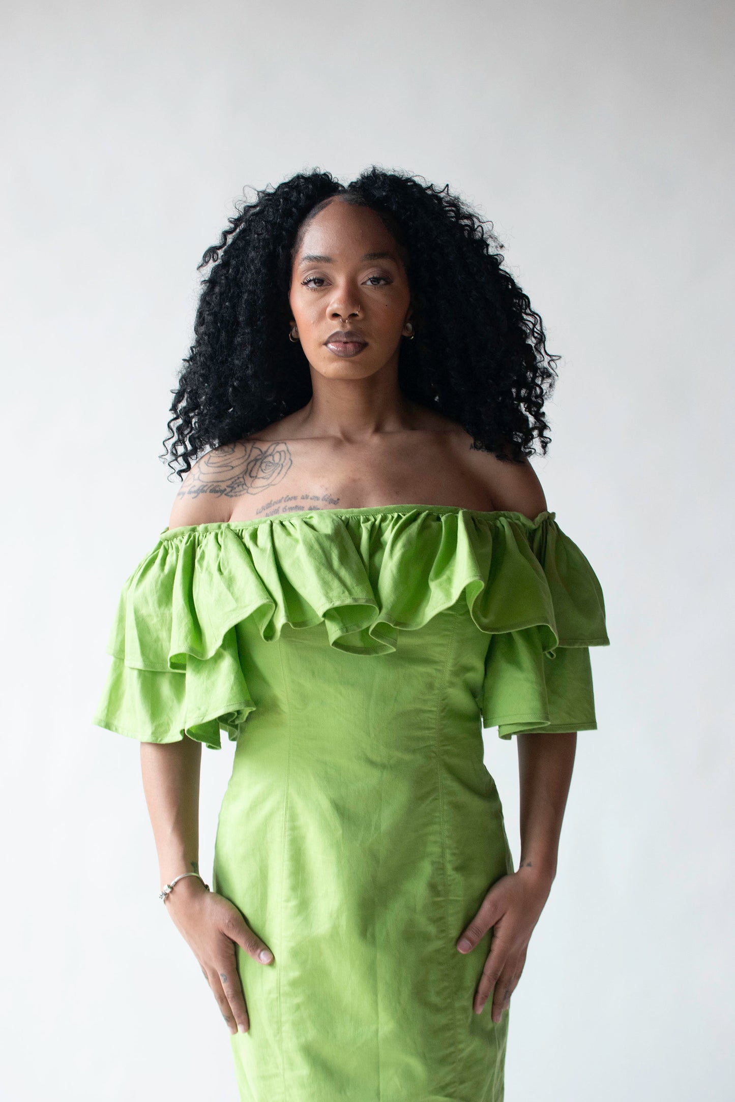 Green Ruffle Collar Dress | Jan Barboglio