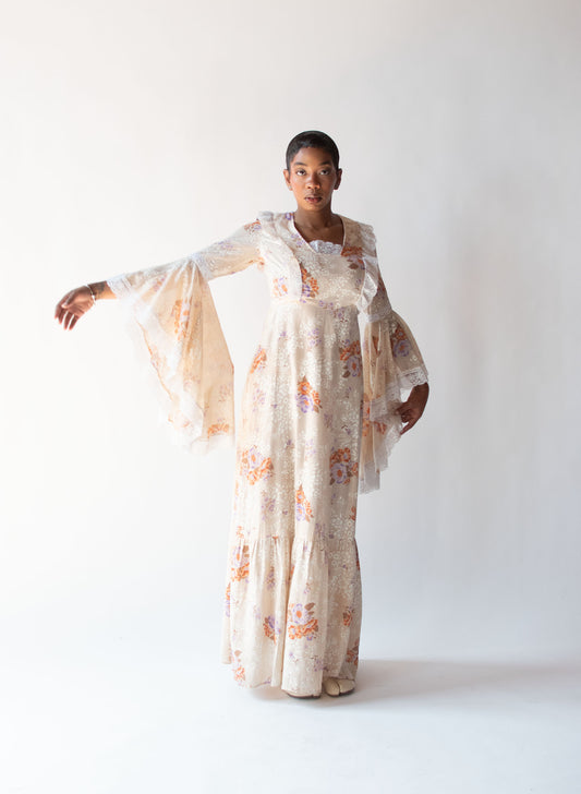 1970s Trumpet Sleeve Dress