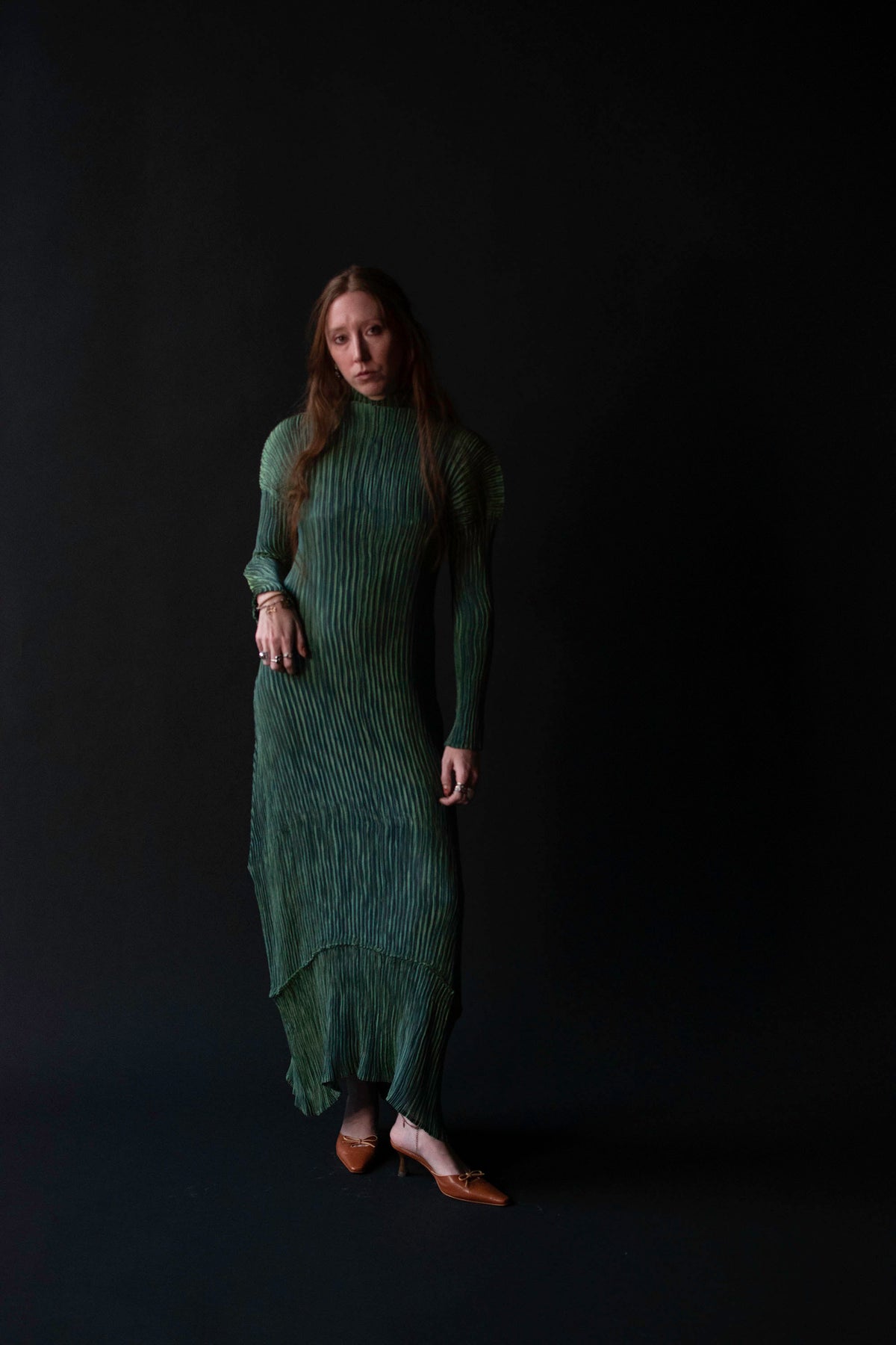 Iridescent Pleated Green Dress | ssey Miyake FW 1995