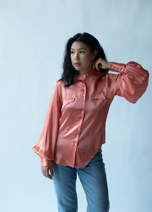 1950s Salmon Bishop Sleeve Blouse