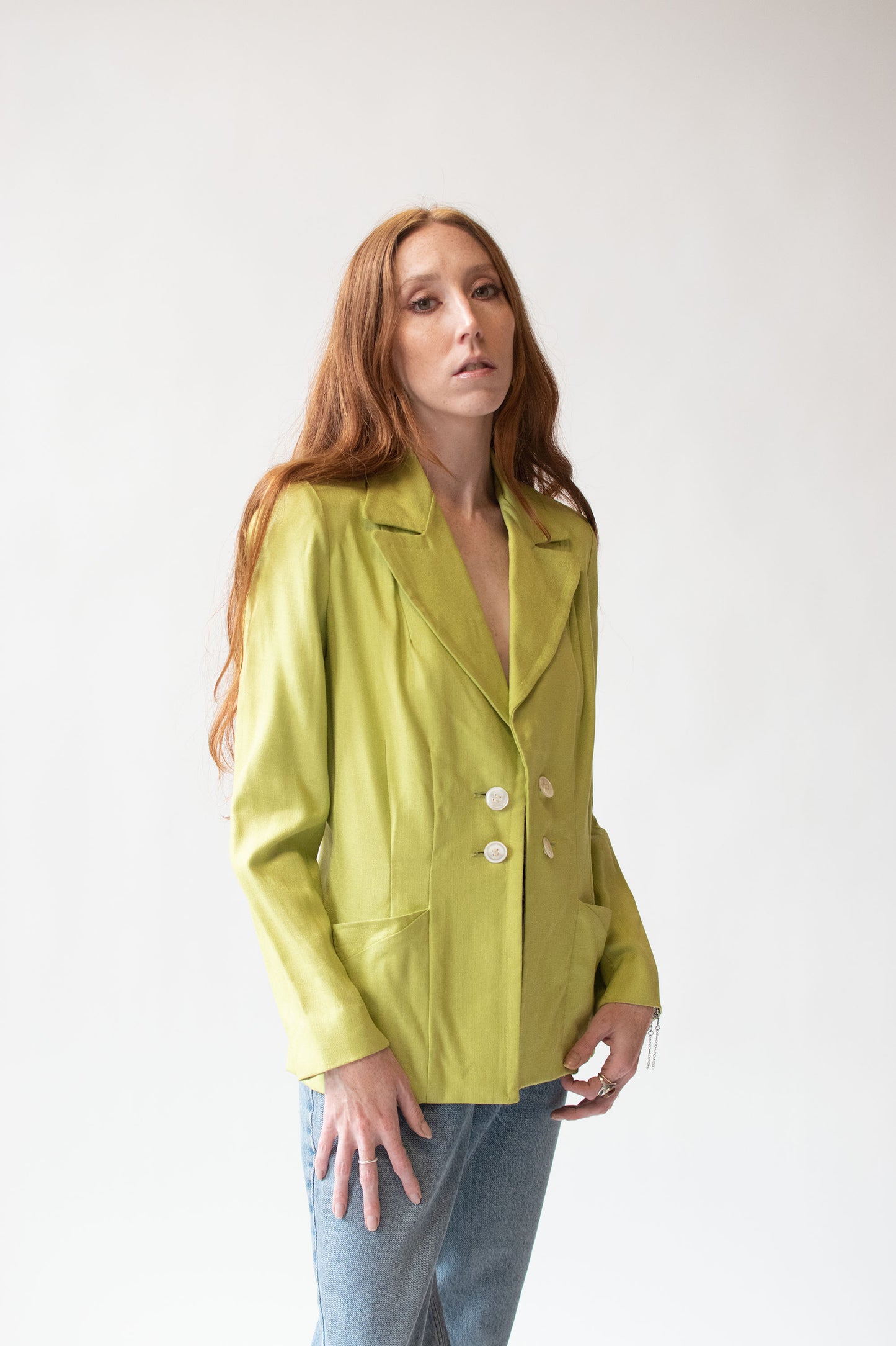 1940s Chartreuse Linen Blazer