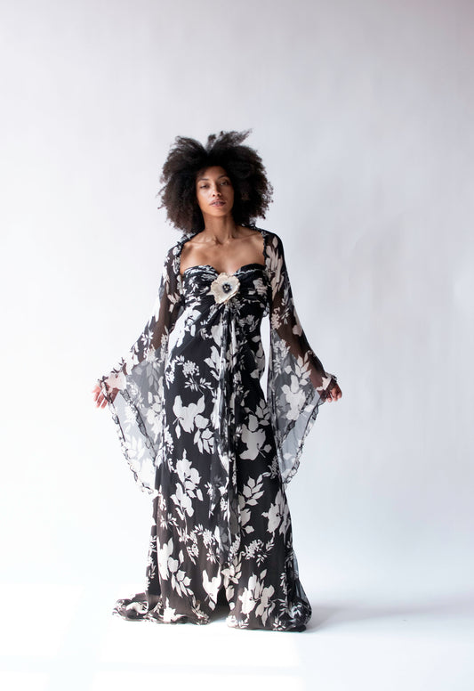 Black & White Floral Print Gown | Bellville Sassoon Lorcan Mullany