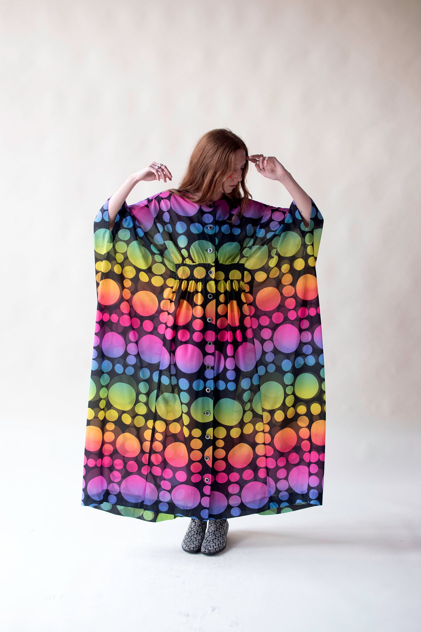 1970s Rainbow Polka Dot Caftan