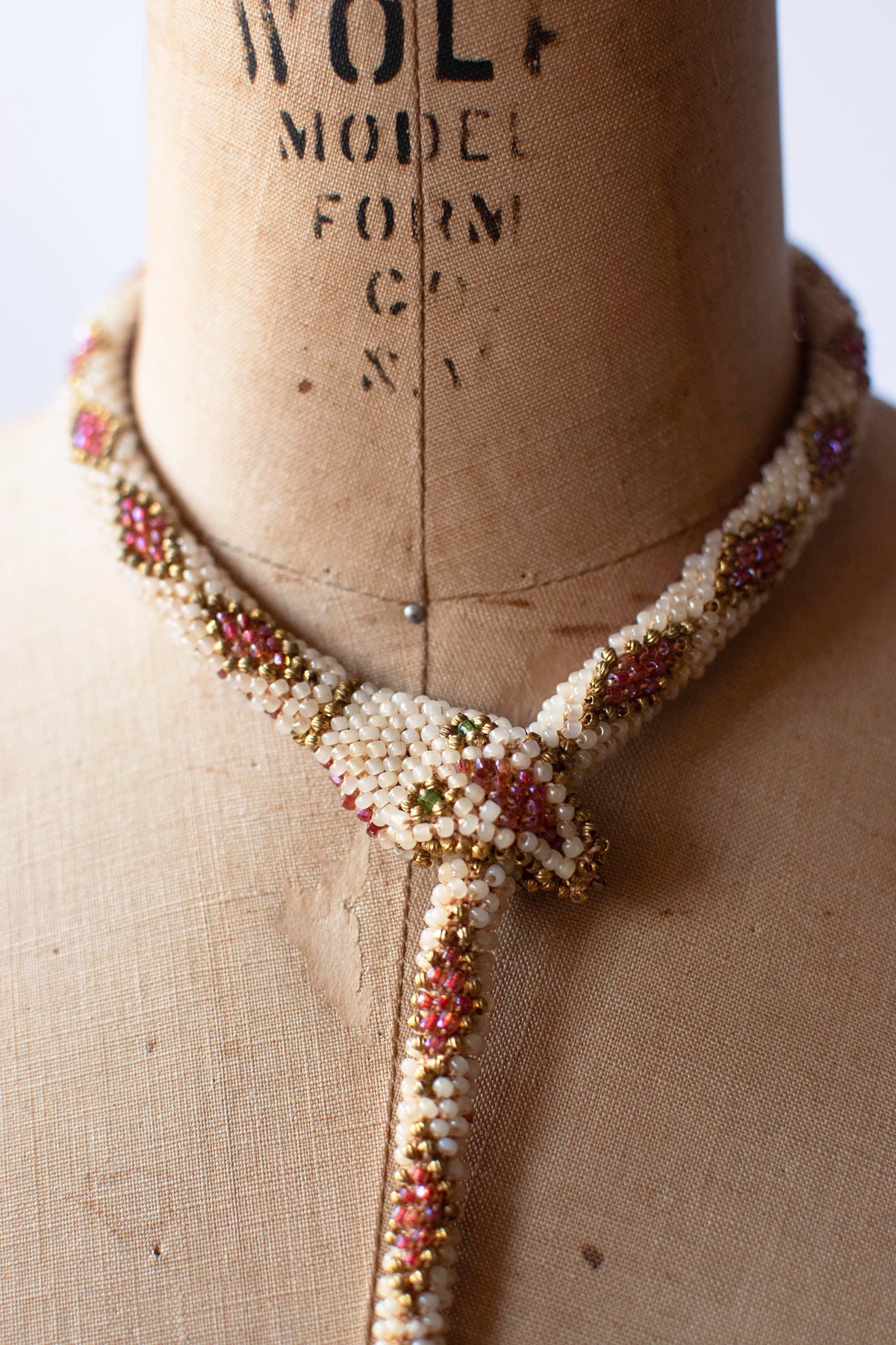 Bead Crochet Snake | Pearl and Iridescent Rose Diamond